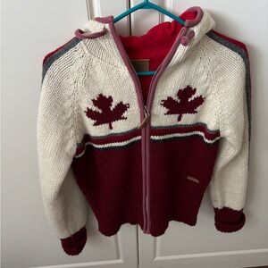 Vintage Women’s Canada Maple Leaf Knit Hoodie - Red and White